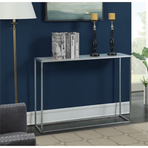 Pemberly Row Modern Faux Marble Console Table in Silver Metal Finish