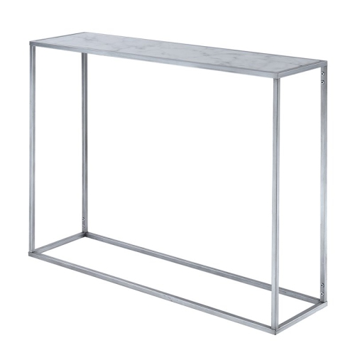 Pemberly Row Modern Faux Marble Console Table in Silver Metal Finish