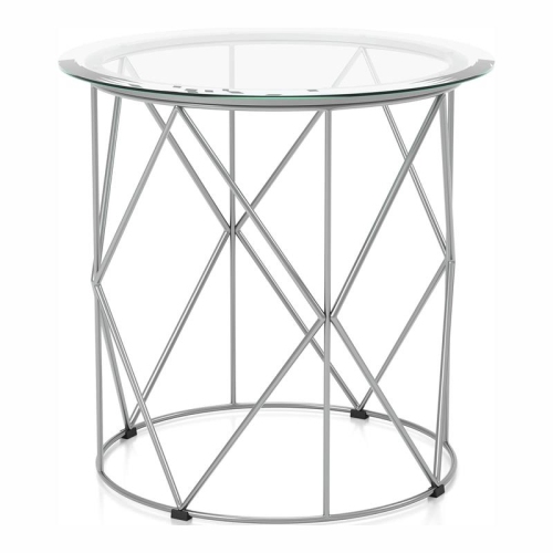 Furniture of America Fland Contemporary Glass Top Round End Table in Chrome