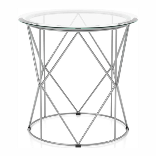 Furniture of America Fland Contemporary Glass Top Round End Table in Chrome