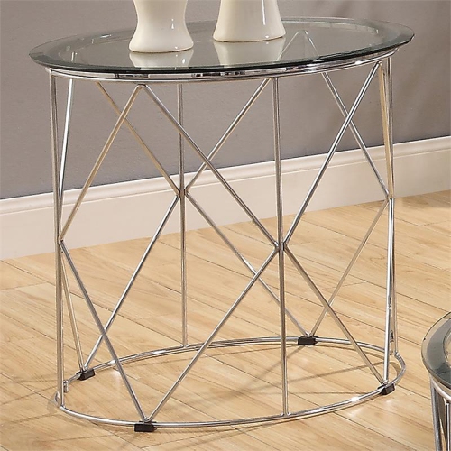 Furniture of America Fland Contemporary Glass Top Round End Table in Chrome