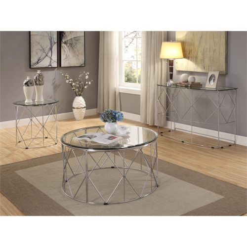 Furniture of America Fland Contemporary Glass Top Round End Table in Chrome