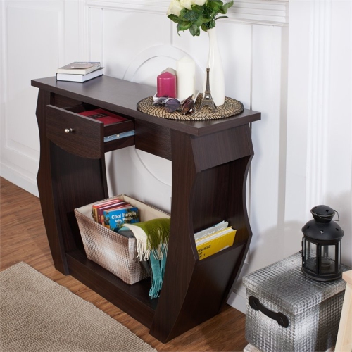 Bowery Hill Modern Wood 1-Drawer Console Table in Walnut