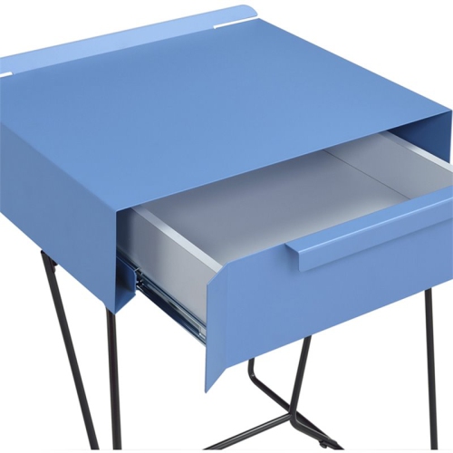 Furniture of America Eva Contemporary Metal 1-Drawer End Table in Blue