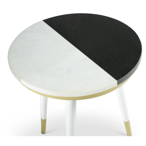 Taj Black and White Marble Top 2-Pack Round Side Table Set