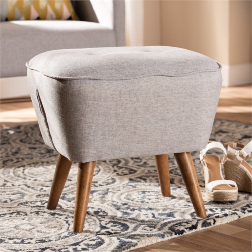 Bowery Hill Ottoman in Greyish Beige and Walnut Brown