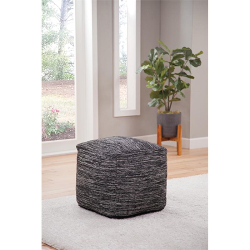 Steve Silver Omari Square Handwoven Black/ Ivory Wool Pouf