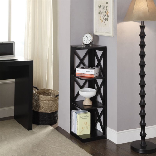 PEMBERLY ROW  3 Shelf Corner Bookcase In Wood Finish In Black