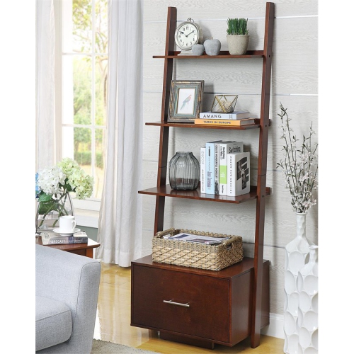Pemberly Row Bookshelf Ladder in Espresso Wood Finish