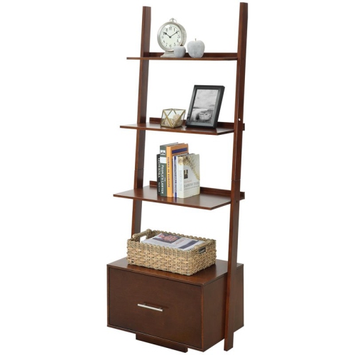Pemberly Row Bookshelf Ladder in Espresso Wood Finish