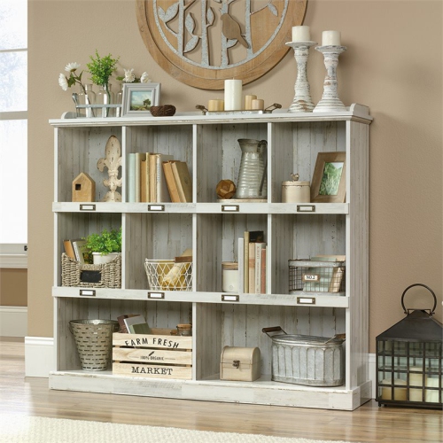 Pemberly Row Engineered Wood 10-Cubby Bookcase in White Plank