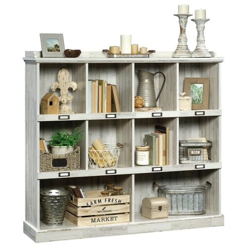 Pemberly Row Engineered Wood 10-Cubby Bookcase in White Plank