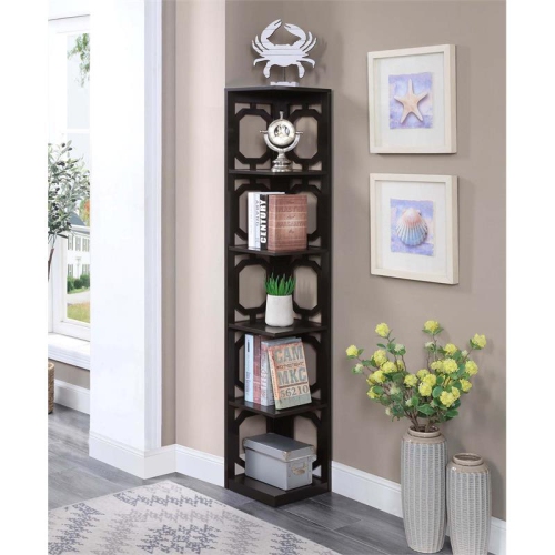 PEMBERLY ROW  Five-Tier Corner Bookcase In Espresso Wood Finish