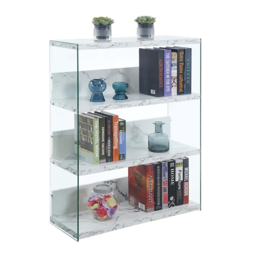 CONVENIENCE CONCEPTS  Soho Four-Tier Wide Bookcase In White Faux Marble Wood