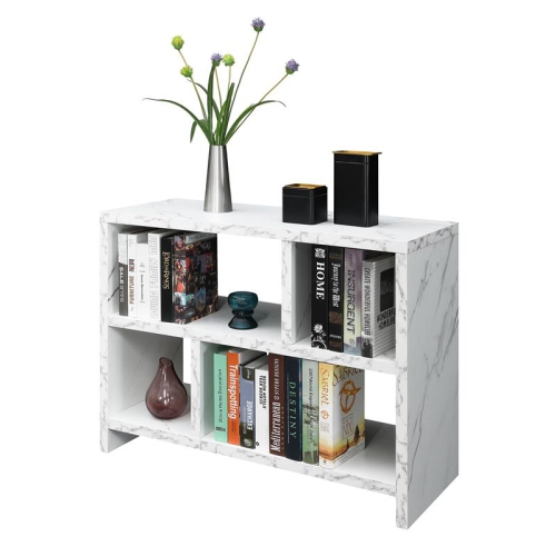 Northfield Console Three-Tier Bookcase in White Faux Marble Wood Finish