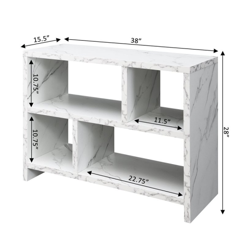 Northfield Console Three-Tier Bookcase in White Faux Marble Wood Finish