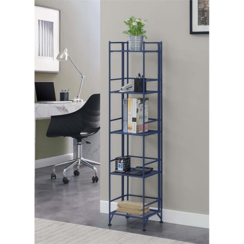 Pemberly Row Five-Tier Folding Shelf in Cobalt Blue Metal