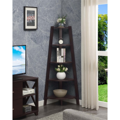 Convenience Concepts Newport 5-Tier Wide Corner Bookcase in Espresso Wood