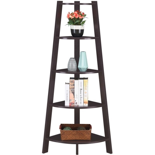 Convenience Concepts Newport 5-Tier Wide Corner Bookcase in Espresso Wood