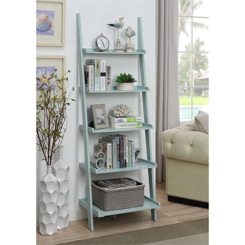 Pemberly Row Bookshelf Ladder in Sea Foam Green Wood Finish