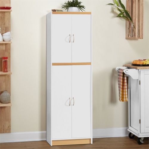 Pemberly Row 4 Door Kitchen Pantry with 4 Shelves in White