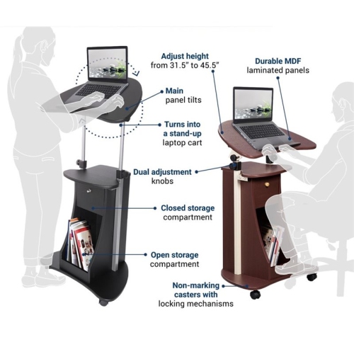 Scranton & Co Deluxe Height Adjustable Laptop Cart in Black