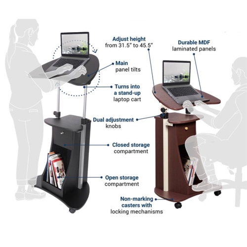 Scranton & Co Deluxe Height Adjustable Laptop Cart in Chocolate
