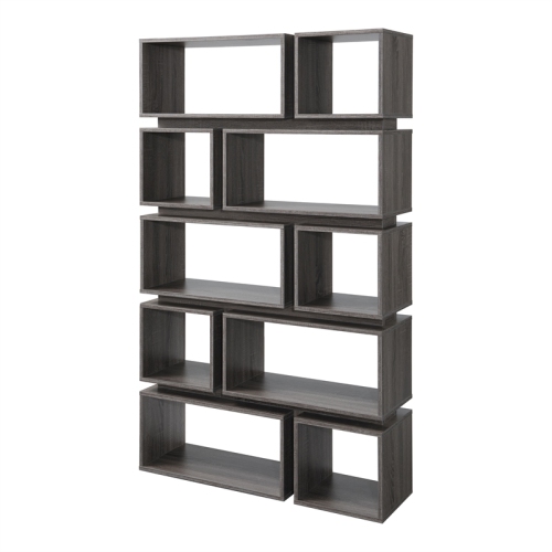 Bowery Hill Geometric Wood Bookcase in Distressed Gray