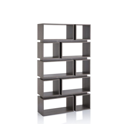 Bowery Hill Geometric Wood Bookcase in Distressed Gray