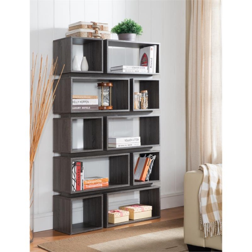 Bowery Hill Geometric Wood Bookcase in Distressed Gray