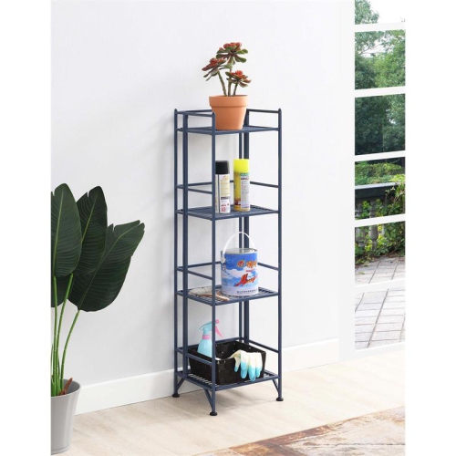 Convenience Concepts Xtra Storage Four-Tier Folding Shelf with Blue Metal Frame