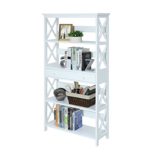 CONVENIENCE CONCEPTS  Oxford Five-Tier Bookcase With Drawer In Wood Finish In White