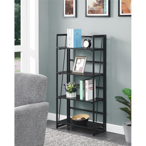 Convenience Concepts Xtra Folding Four-Tier Bookshelf in Black Wood Finish
