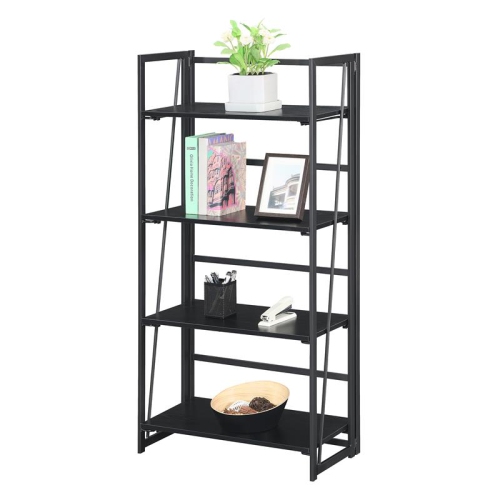 Convenience Concepts Xtra Folding Four-Tier Bookshelf in Black Wood Finish