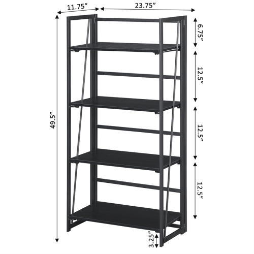 Convenience Concepts Xtra Folding Four-Tier Bookshelf in Black Wood Finish