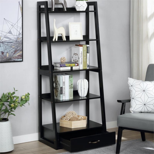 Furniture of America Ploomer Transitional Wood 1-Drawer Bookcase in Black