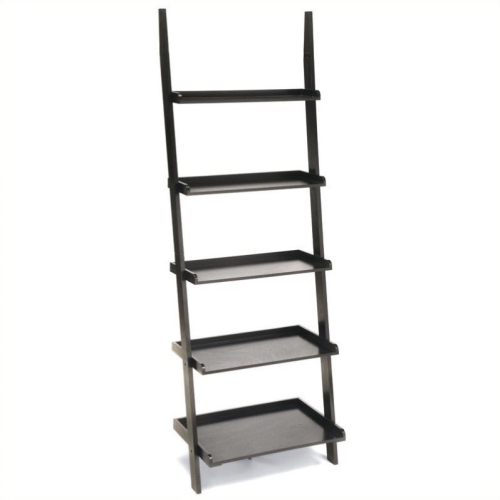 Pemberly Row Ladder Bookshelf in Black Wood Finish