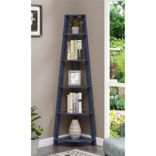 Convenience Concepts Newport 5-Tier Corner Bookshelf in Blue Wood