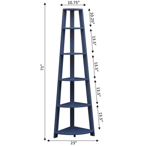 Convenience Concepts Newport 5-Tier Corner Bookshelf in Blue Wood