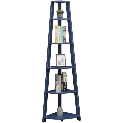Convenience Concepts Newport 5-Tier Corner Bookshelf in Blue Wood