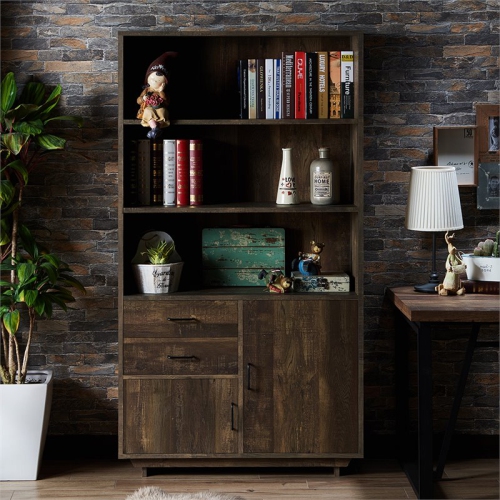 Bowery Hill Transitional Wood 3-Shelf Bookcase in Reclaimed Oak