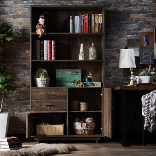 Bowery Hill Transitional Wood 3-Shelf Bookcase in Reclaimed Oak