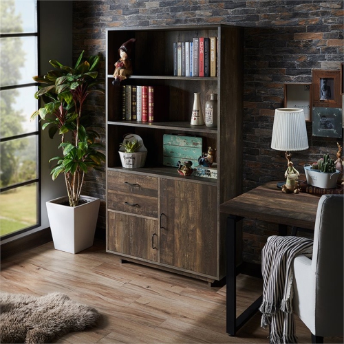 Bowery Hill Transitional Wood 3-Shelf Bookcase in Reclaimed Oak