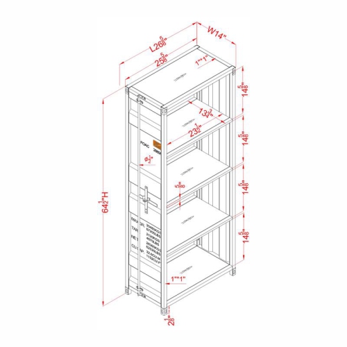 Furniture of America Mandom Modern Metal 4-Shelf Bookcase in Red Powder Coating