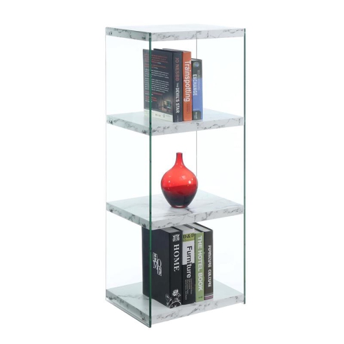 CONVENIENCE CONCEPTS Soho Four-Tier Tower Bookcase In White Fuax Marble Wood Finish And Clear Glass