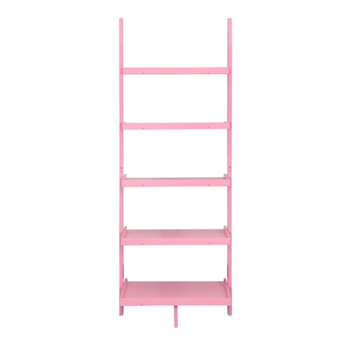 Pemberly Row Bookshelf Ladder with Five Tiers in Bright Pink Wood Finish