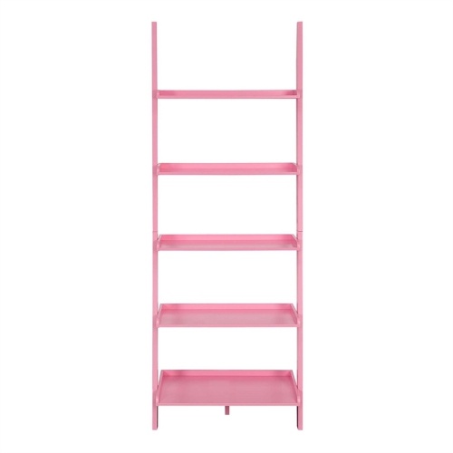Pemberly Row Bookshelf Ladder with Five Tiers in Bright Pink Wood Finish