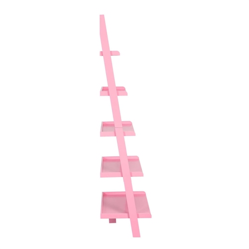 Pemberly Row Bookshelf Ladder with Five Tiers in Bright Pink Wood Finish