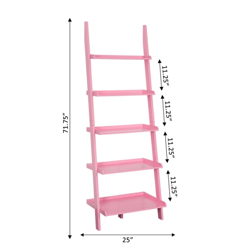 Pemberly Row Bookshelf Ladder with Five Tiers in Bright Pink Wood Finish