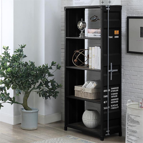 Furniture of America Mandom Modern Metal 4-Shelf Bookcase in Sand Black